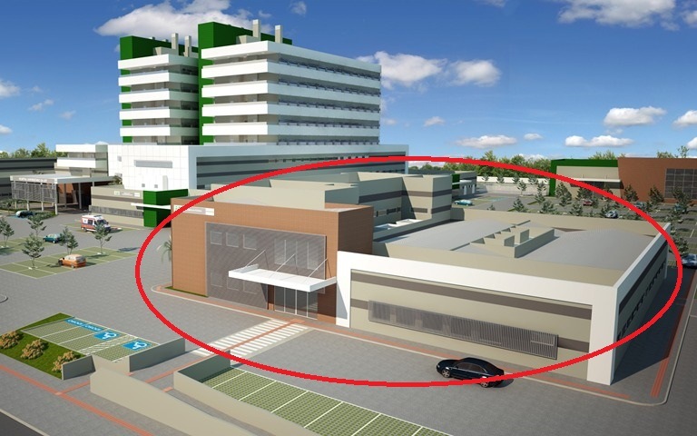 Ambulatório (área circulada) é a primeira etapa do Hospital Universitário em Palmas (Reprodução / Prefeitura Universitária)